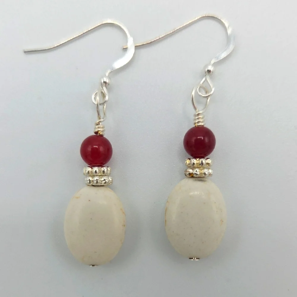 Elegant Silver and Red Beaded Earrings - Picture 1 of 4